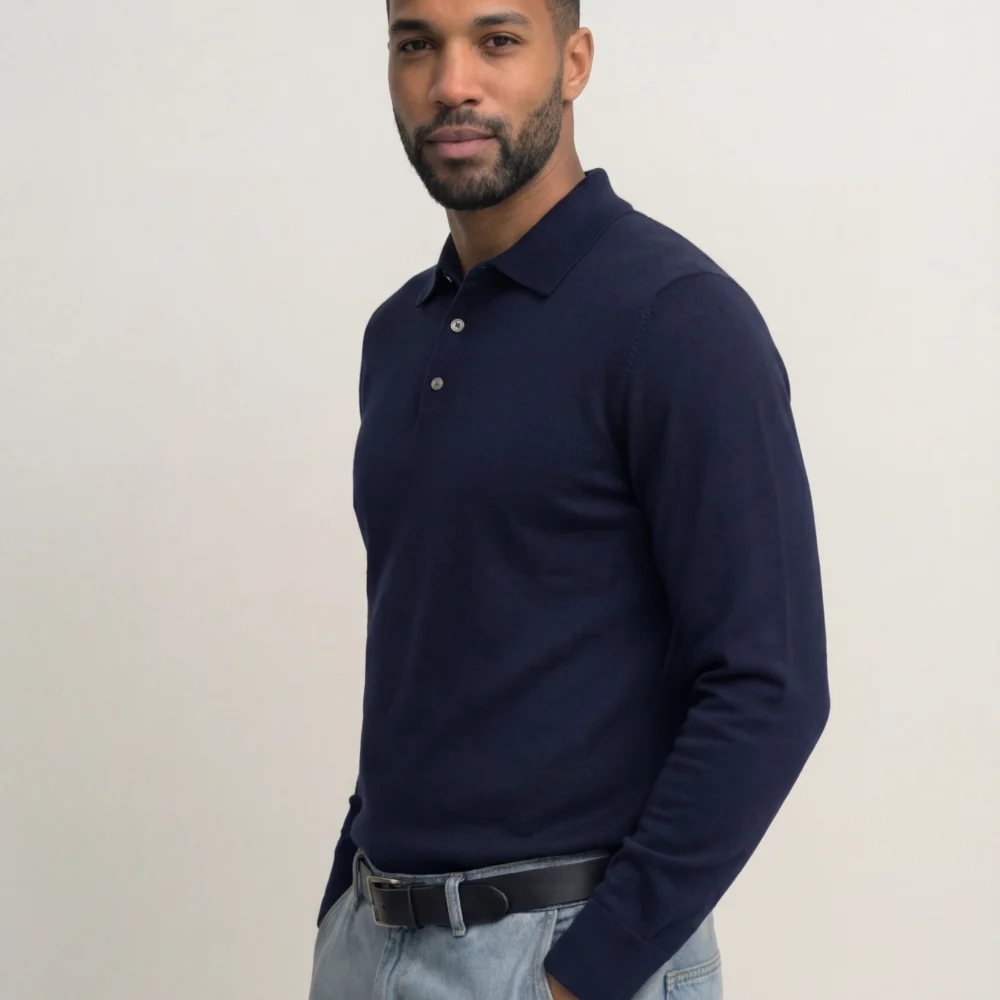 Navy Merino Polo