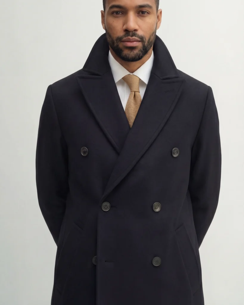 Dobbeltradet sort frakke1