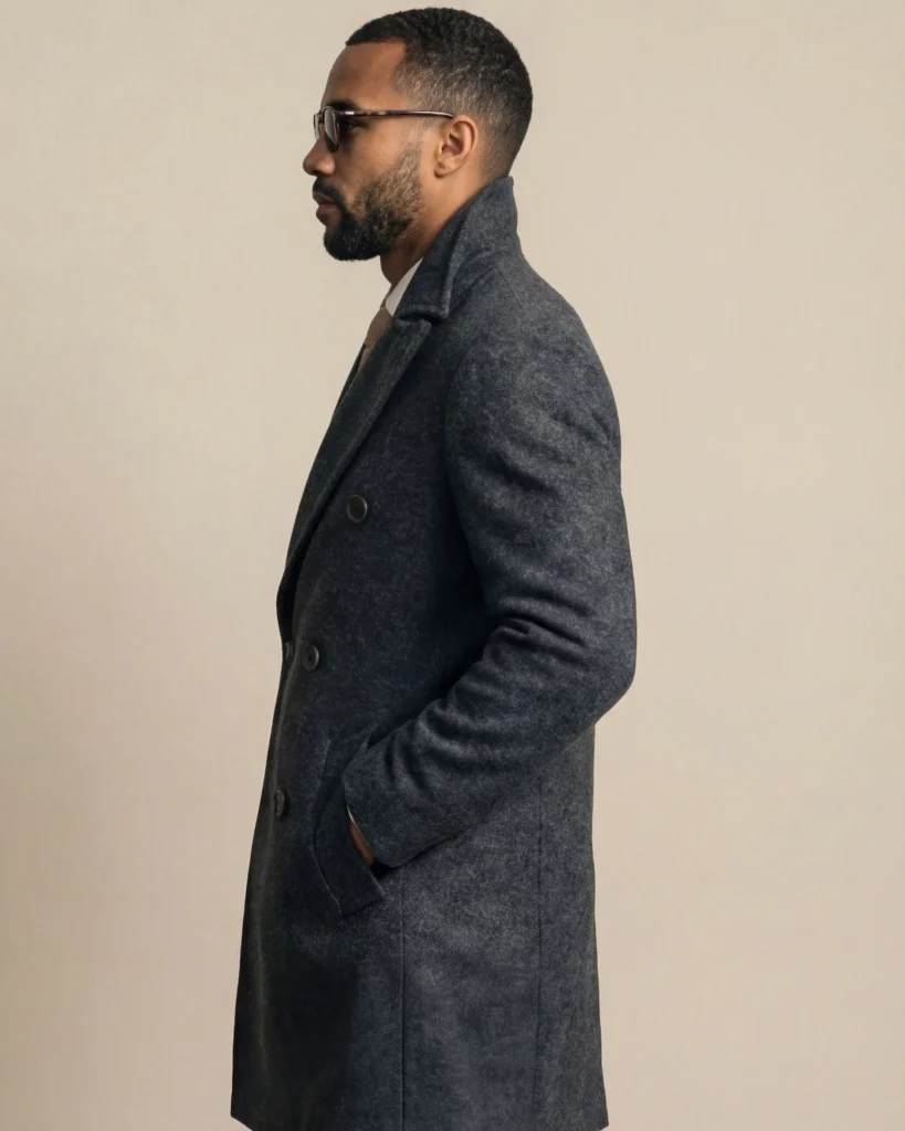 Dobbeltradet mørkegrå frakke2