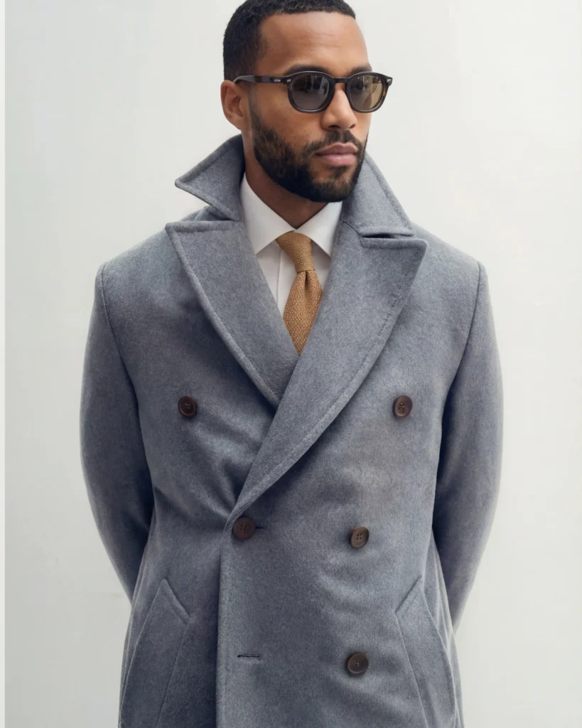 Dobbeltradet grå frakke1