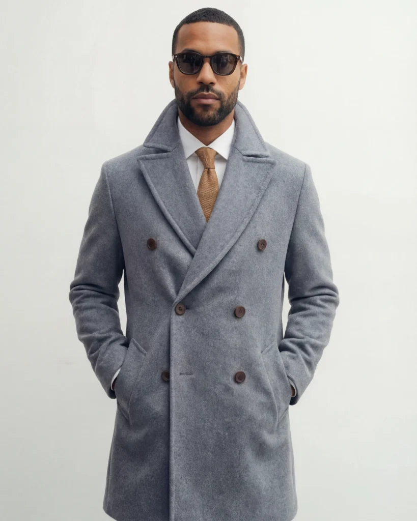 Dobbeltradet grå frakke