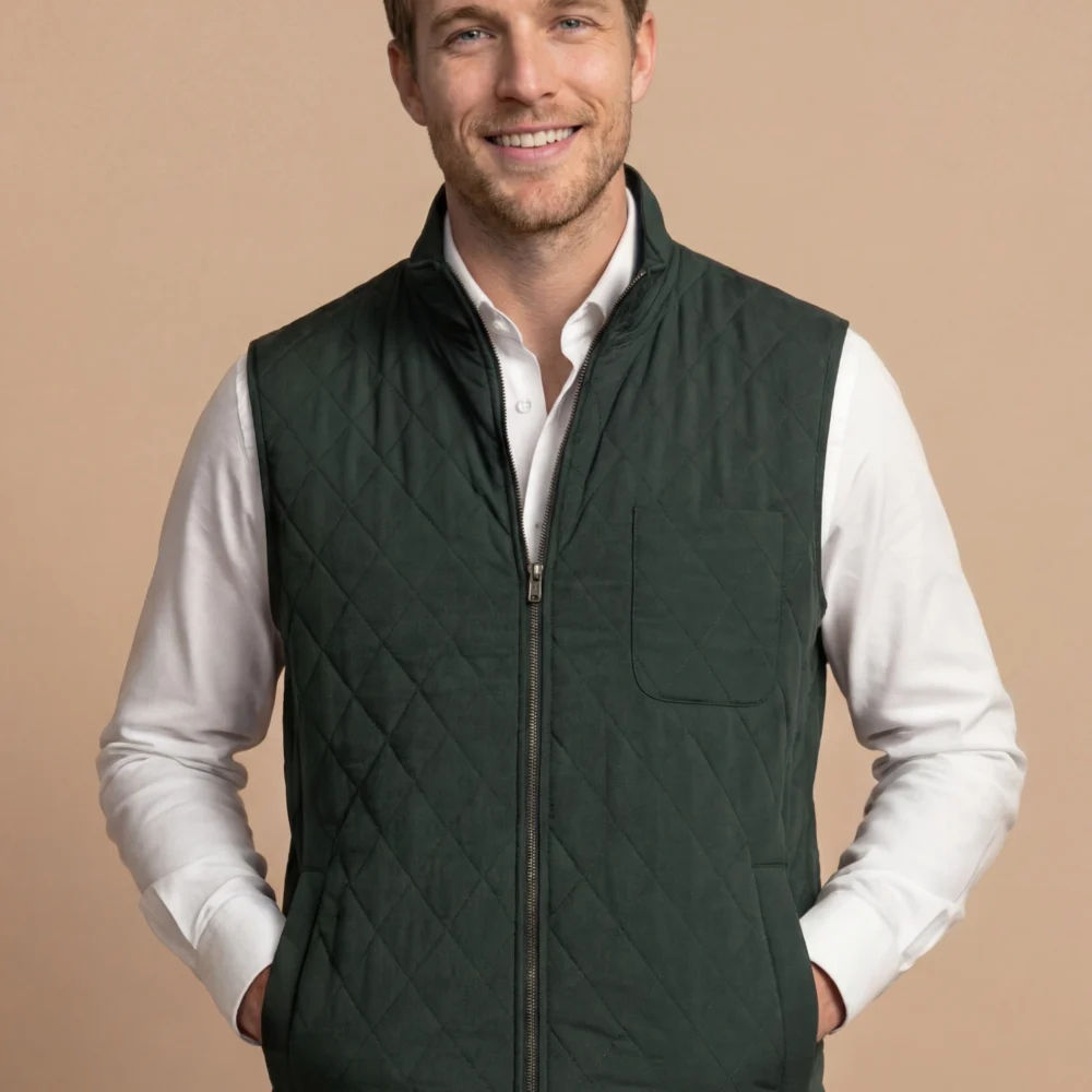 Olivenfarvet Quiltet Gilet