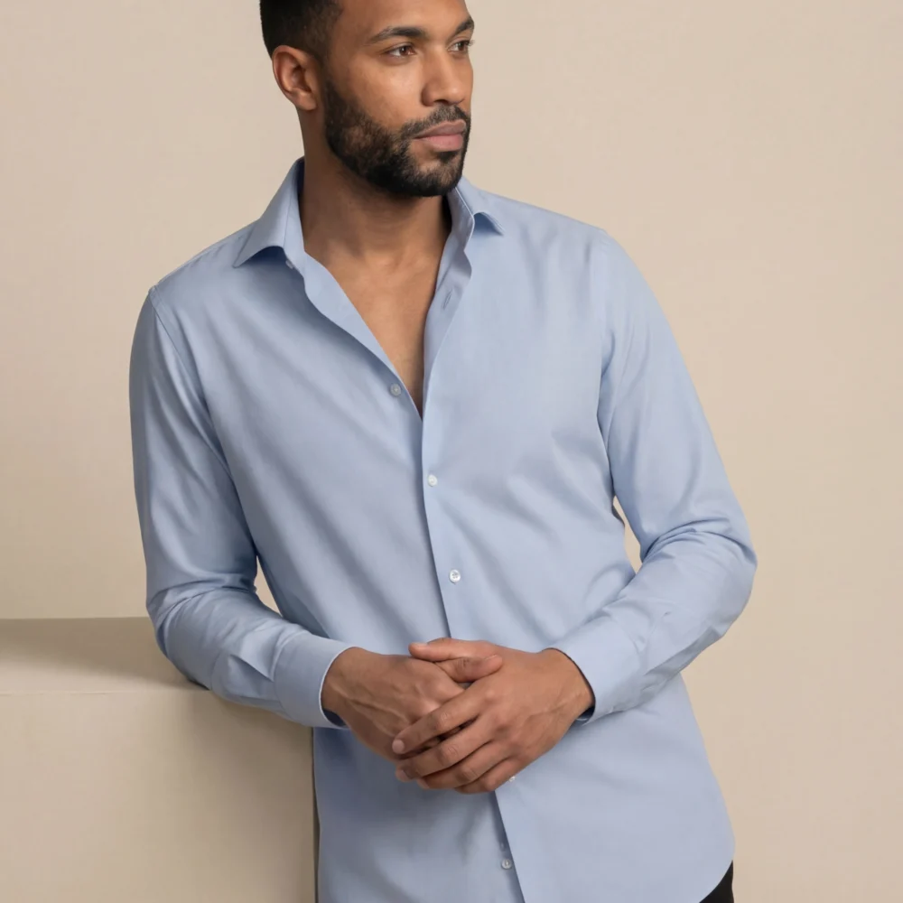 Lyseblå skjorte i bomuldstwill