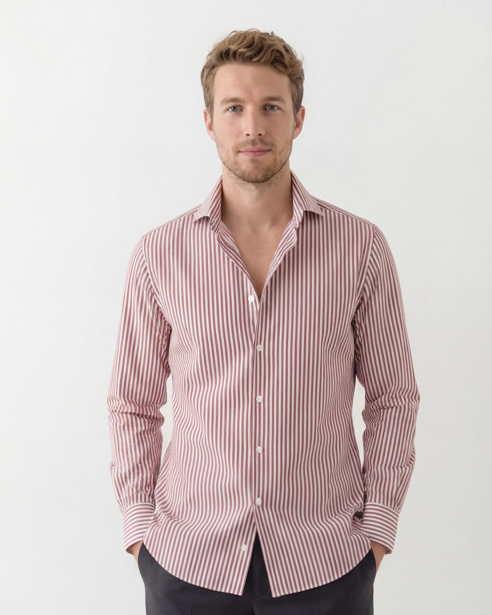 Red Striped Cotton Twill Shirt