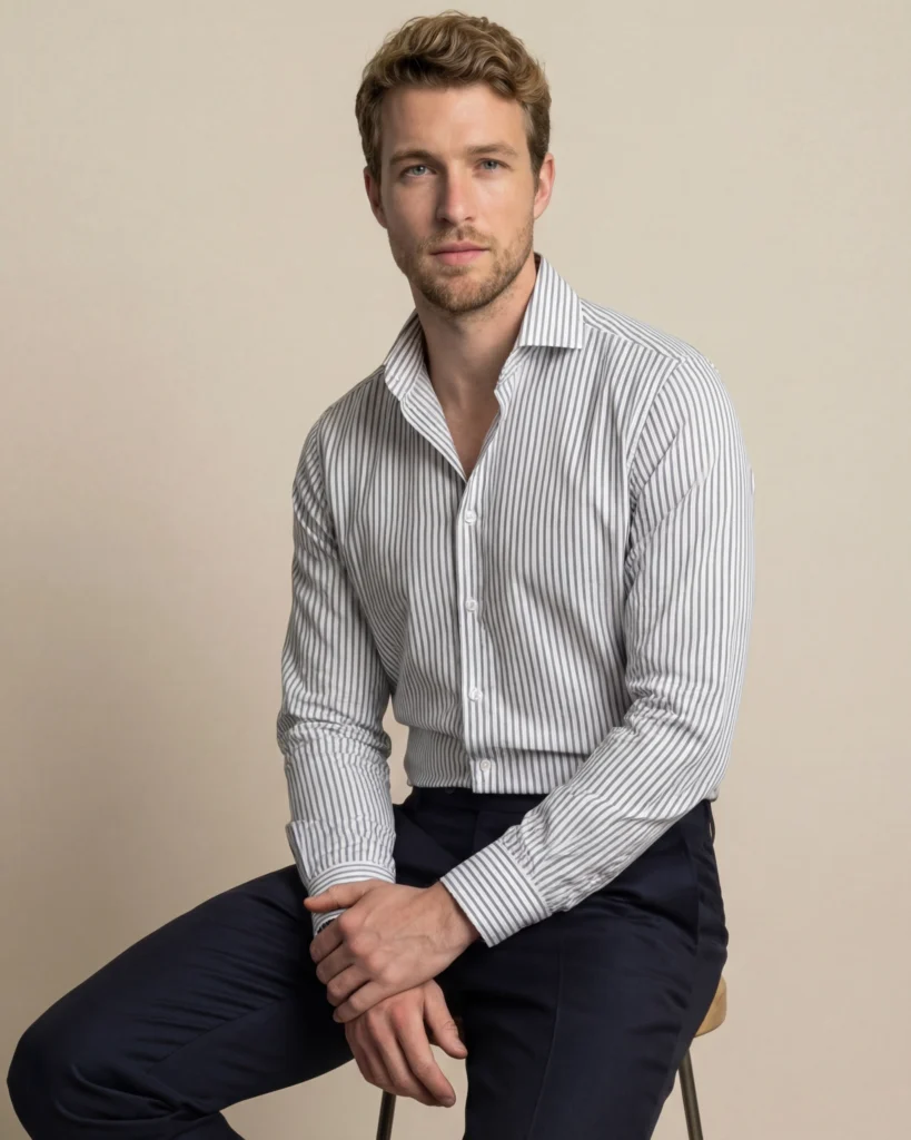Hvidstribet skjorte i bomuldstwill