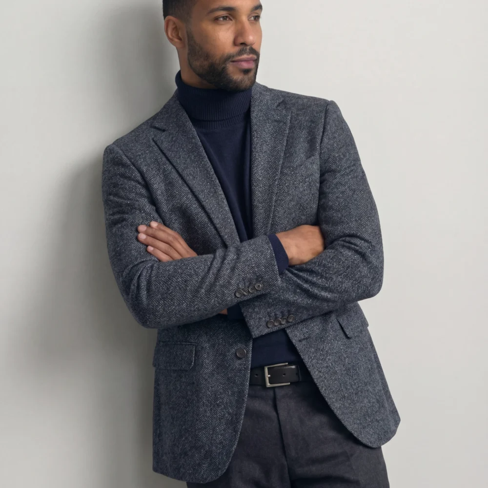 Marineblå merinould rullekrave