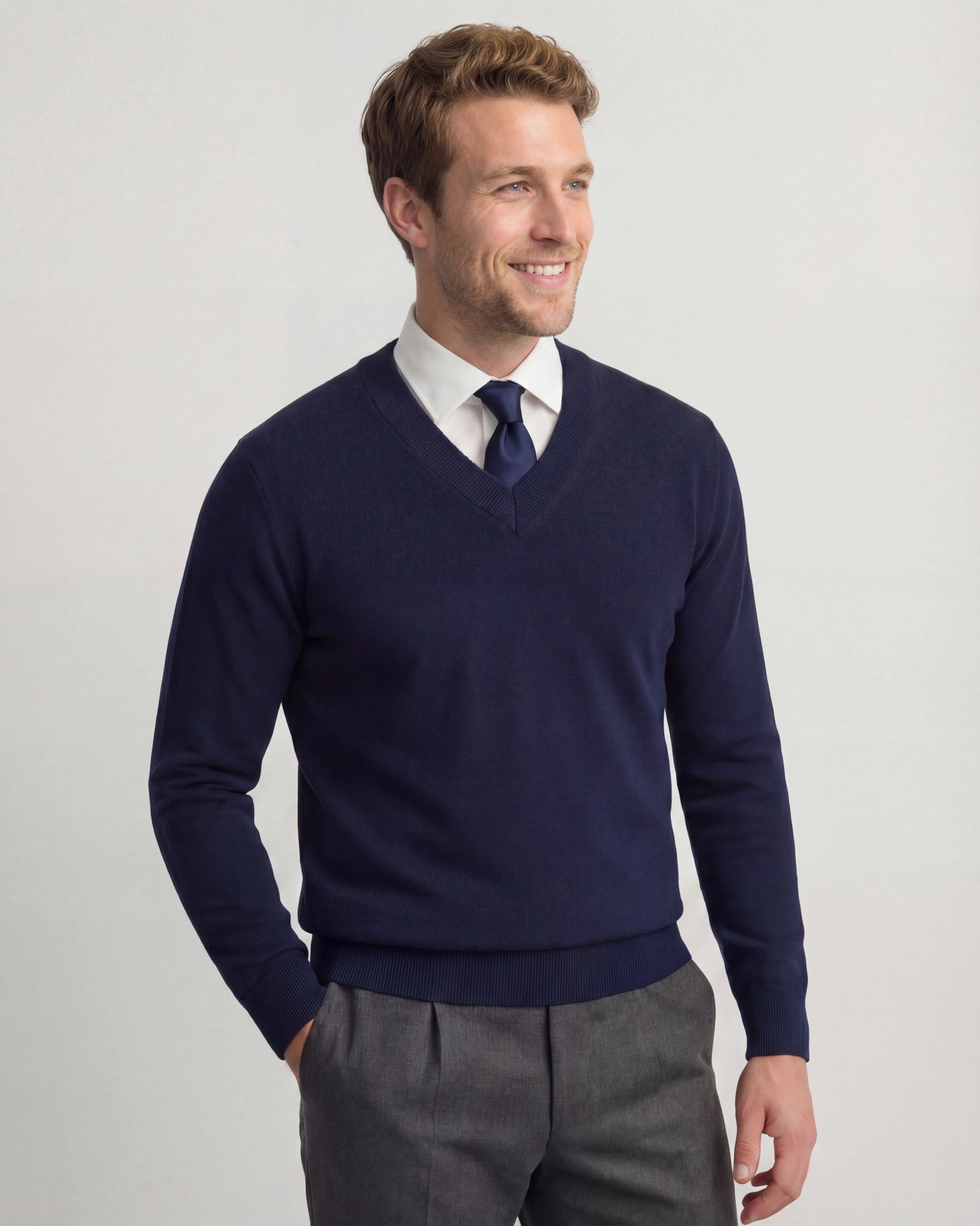 Navy Merino V-Neck