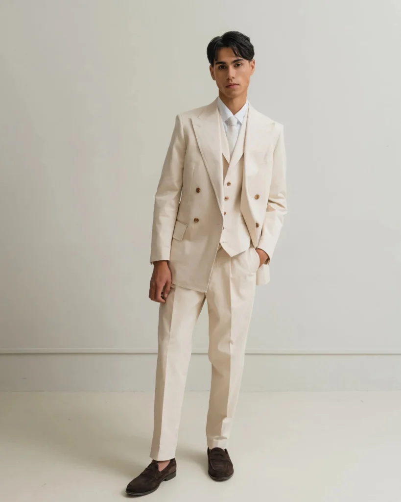 Beige dobbeltradet jakke