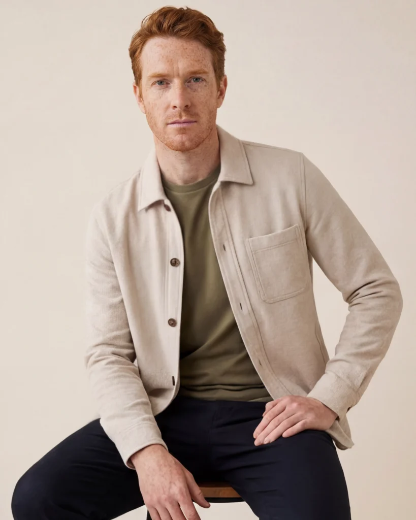 Skjortejakke i beige uld