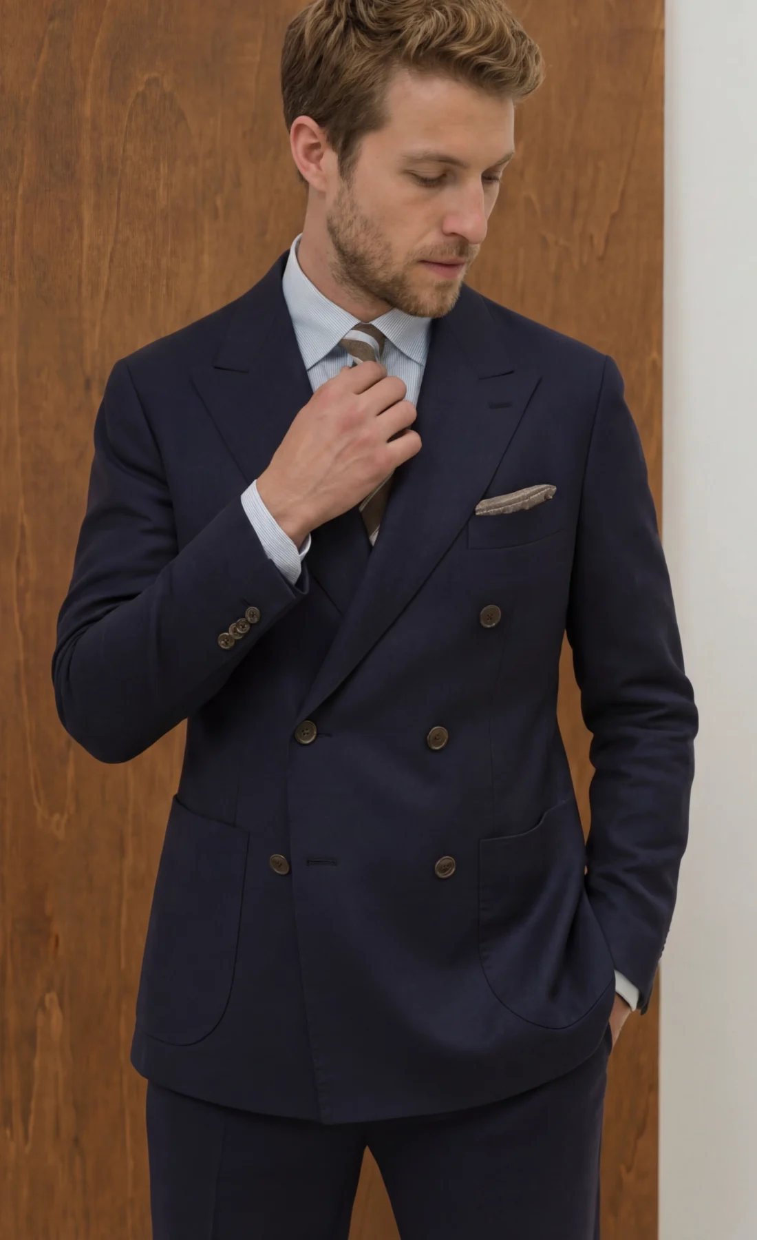 2-piece doublebreasted navy suit.4